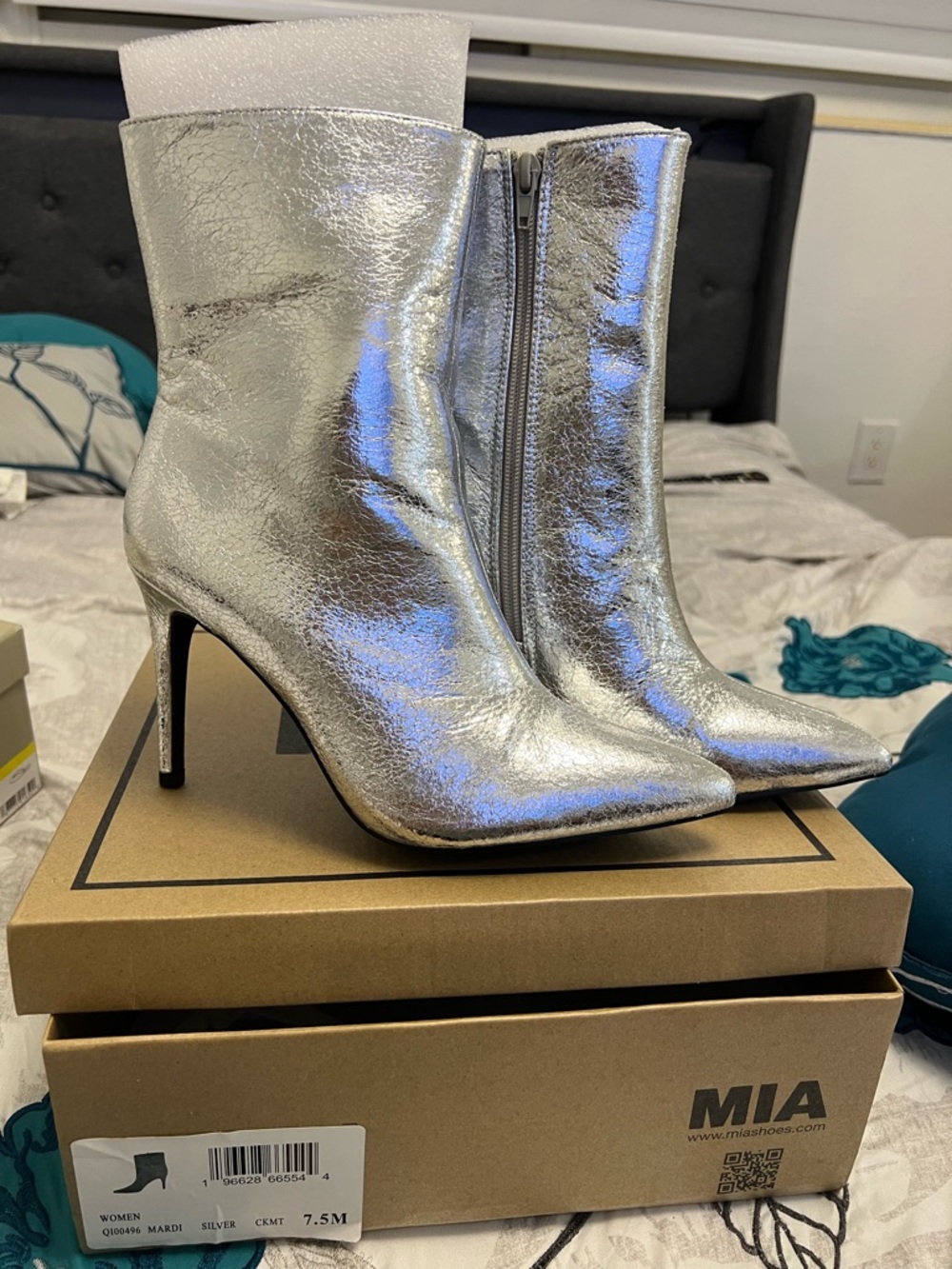 MIA Silver Metallic Pointed Toe Stiletto Ankle Boots